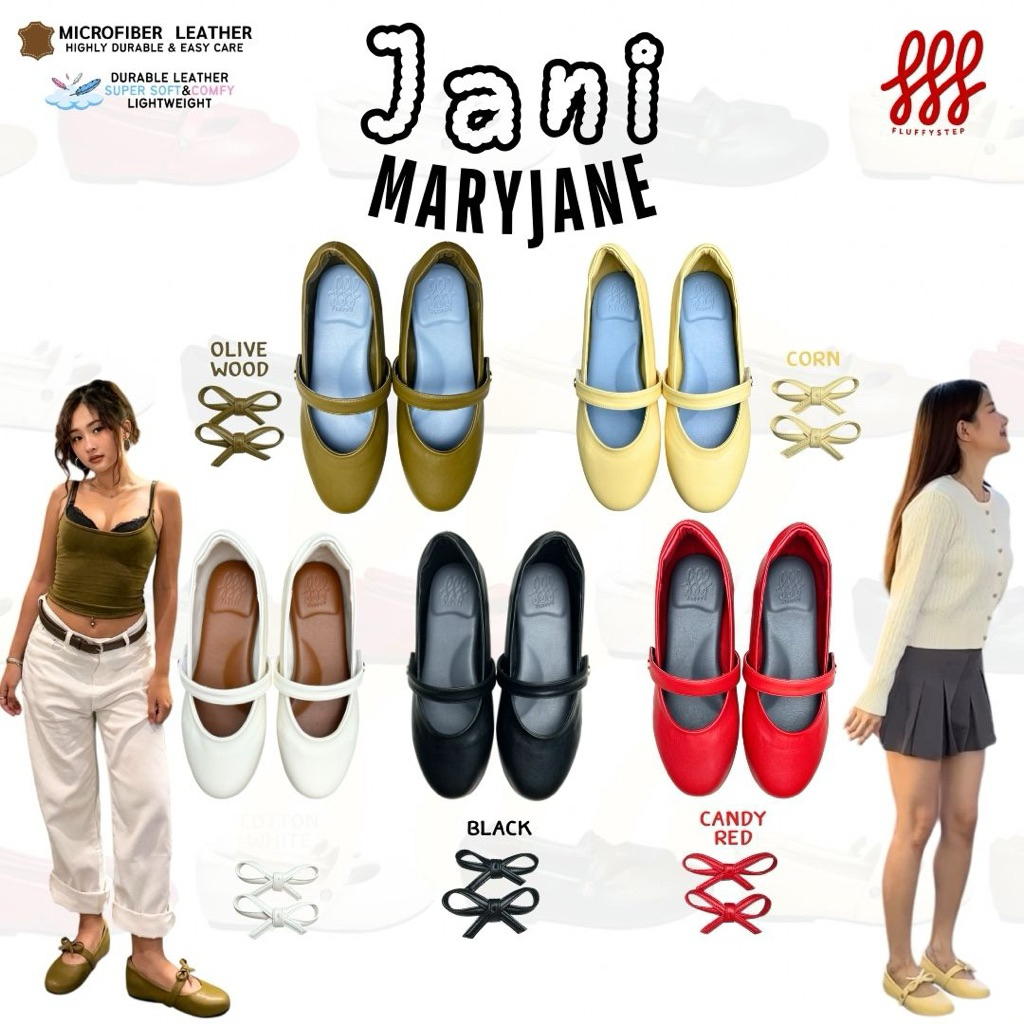 FLUFFYSTEP-Jani Maryjane 5สีรองเท้าแมรี่เจนสุดคิ้วนุ่ม ใส่สบาย