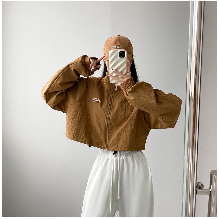 cherryshop พร้อมส่ง เสื้อแจ็คเก็ตสั้นคอตั้งแขนยาวสไตล์ลำลองสำหรับผู้หญิงสไตล์อเมริกัน ทรงหลวม มีเชือกผูก แฟชั่นคลาสสิก - รูปที่ 3