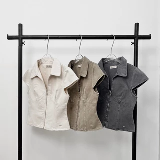 Swana.ss - Sonnet cotton zip top [ชอน-เน็ต] XS-3XL แค่เสื้อ เสิ้อแขนสั้น คอปก