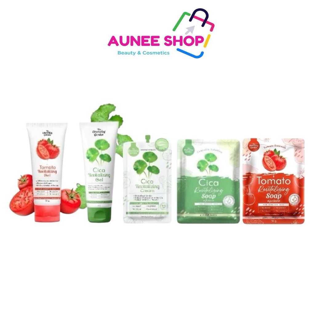 ส่งฟรี/มีไลฟ์  Cica Revitalizing Gel เจลกู้ผิว ใบบัวบก🍀เจล 50 g. & สบู่ 50 g. & ครีม 6 g.🍀The charming garden 50 g.