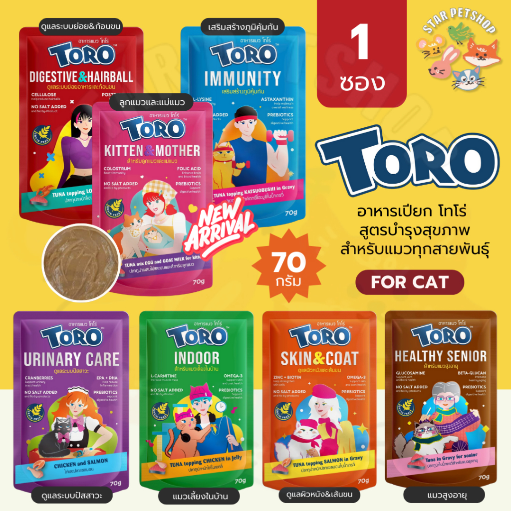 Toro Pouch โตโร่ อาหารเปียกแมว เสริมวิตามิน พรีไบโอติค เกรนฟรี สำหรับแมวทุกช่วงวัย ขนาด 70g