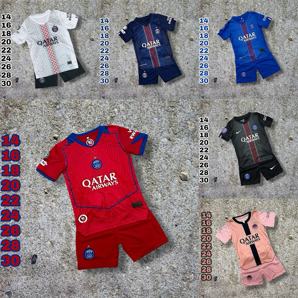 ชุดกีฬาเด็ก PRS ฤดูกาลใหม่ล่าสุด 2025 มีไซส์ 14 ถึง 30  แบบแขนสั้น มีเสื้อและกางเกง