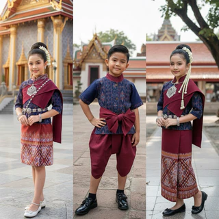 ชุดไทยคู่ชายหญิง ชุดพื้นเมืองภาคอีสาน ชุดการแสดงเด็ก