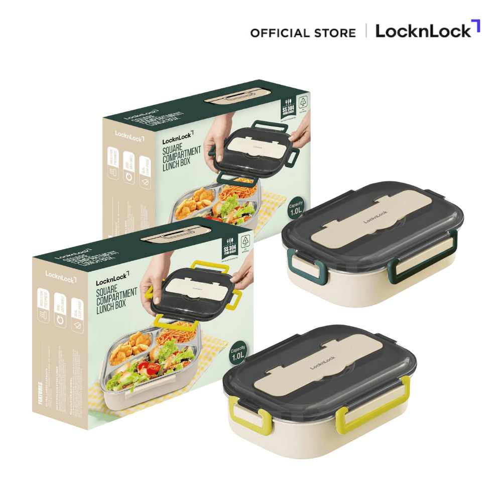 LocknLock กล่องอาหาร ความจุ 1 ลิตร square compartment lunch box 1 L. รุ่น LST713