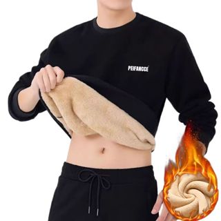 Plus Size~Thermal underwear ยูนิเซ็กซ์ เสื้อคอกลมผ้าฟลีซ เสื…