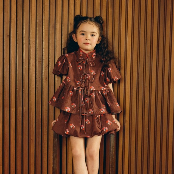 lookbookpetite mei hua top เสื้อเด็กผู้หญิงแขนตุ๊กตา สี cocoa blossom