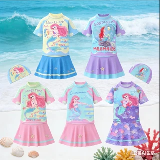 MC197 ชุดว่ายน้ำเด็กผู้หญิงลายเงือกพาสเทล เซ็ตเสื้อ+กระโปรง สีหวาน สไตล์เจ้าหญิง