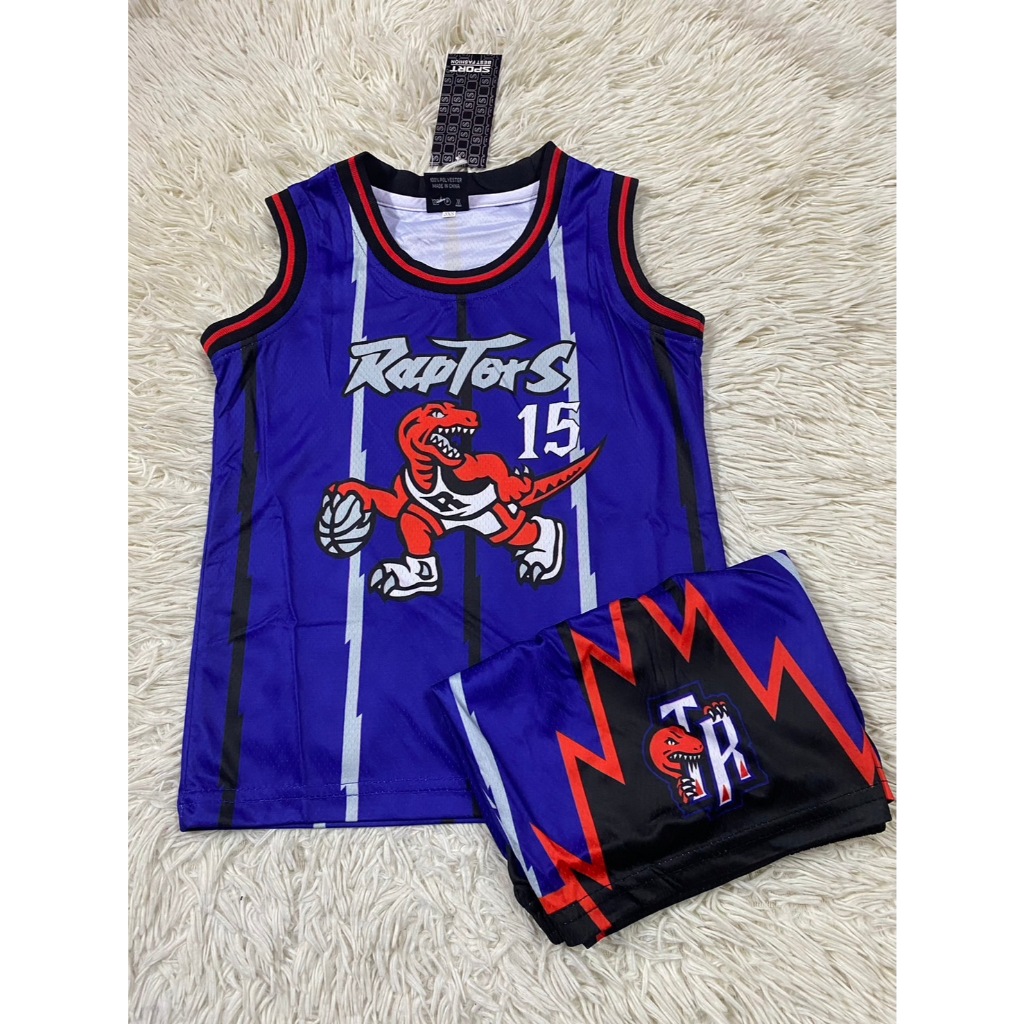 เสื้อกีฬาบาสเก็ตบอลเด็ก เบอร์15ทีมRapTgrsชื่อCARTERเสื้อพร้อมกางเกง