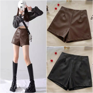 พร้อมส่ง กางเกงหนัง ขาสั้น รัดรูป เอวสูง ซิปซ่อนด้านข้าง แฟช…