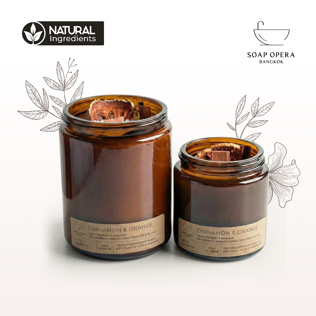 Soy Wax Aroma & Massage Handmade Scented Candle in Bitter Orange and Spicy Cinnamon