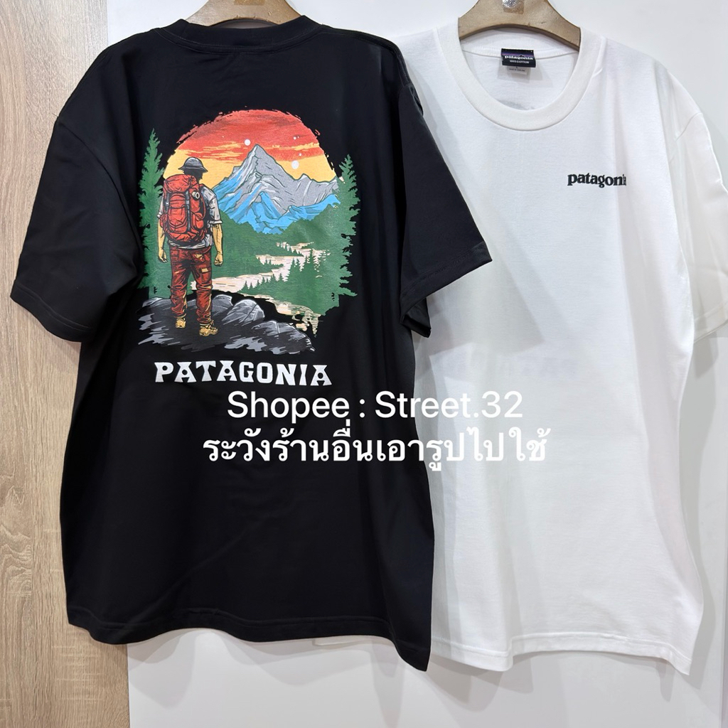 Street.32 เสื้อยืด แขนสั้น สกรีนลาย ถ่ายจากสินค้าจริง งานไทย พาทา Patagonia เดินป่า ภูเขา #AG