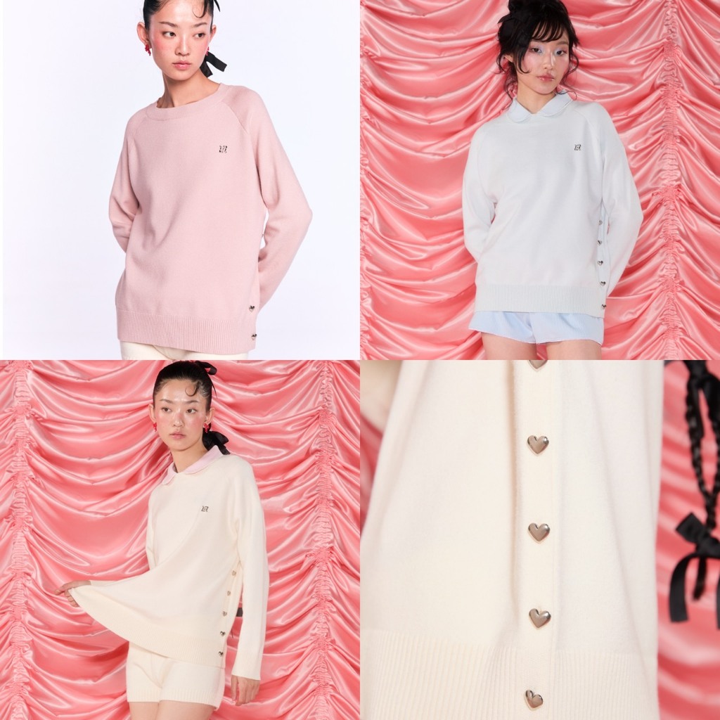 CHUUCHOP - Sandy Sweater เสื้อแขนยาวสเวตเตอร์ แต่งอะไหล่หัวใจที่แขน (C8504)