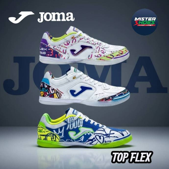 ( ลิขสิทธิ์แท้ Joma Top Flex ) รองเท้าฟุตซอล Limited Edition  ลวดลายใหม่ น้ำหนักเบา สวมใส่สบาย