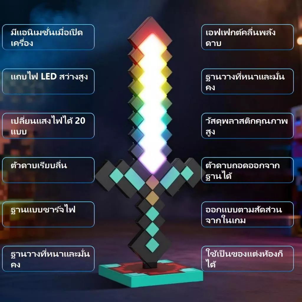 ดาบเพชรเรืองแสง ของเล่นมีไฟ 20 สี รูปแบบอาวุธจากโลก MC ของขวัญวันเกิดโคมไฟกลางคืนสำหรับเด็กผู้ชายและเด็กผู้หญิง คบเพลิง thumbnail 7