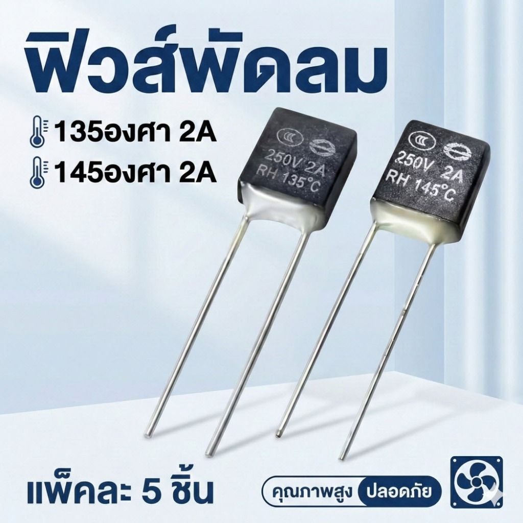 ฟิวส์พัดลม 2A 250V ทรงเหลี่ยม เลือกค่า 135/145 องศา Thermal Fuse อะไหล่พัดลม ฮาตาริ มิตซู เเพ็คละ 5ชิ้น
