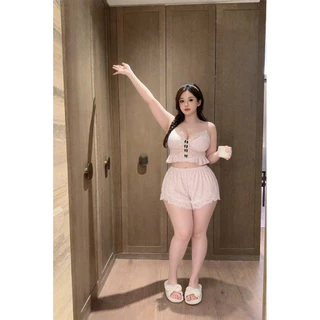 PEEMAI LIVE ชุดนอนน่ารักสาวอวบ(🌷XL-5XL ใส่ได้ตั้งแต่ 40-100กก) สายเดี่ยว+ขาสั้น ผ้าใส่สบายP-729