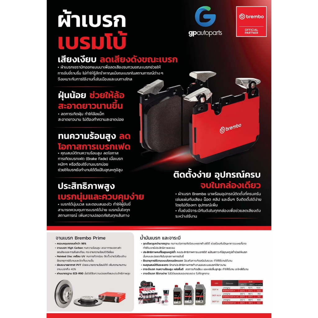 Brembo ผ้าเบรคเบรมโบ้รถยนต์ NISSAN TEANA (J31) 2.0L 2.3L, (J32) 2.0L 2.5L และ (L33) 2.0L 2.5L *ราคาต