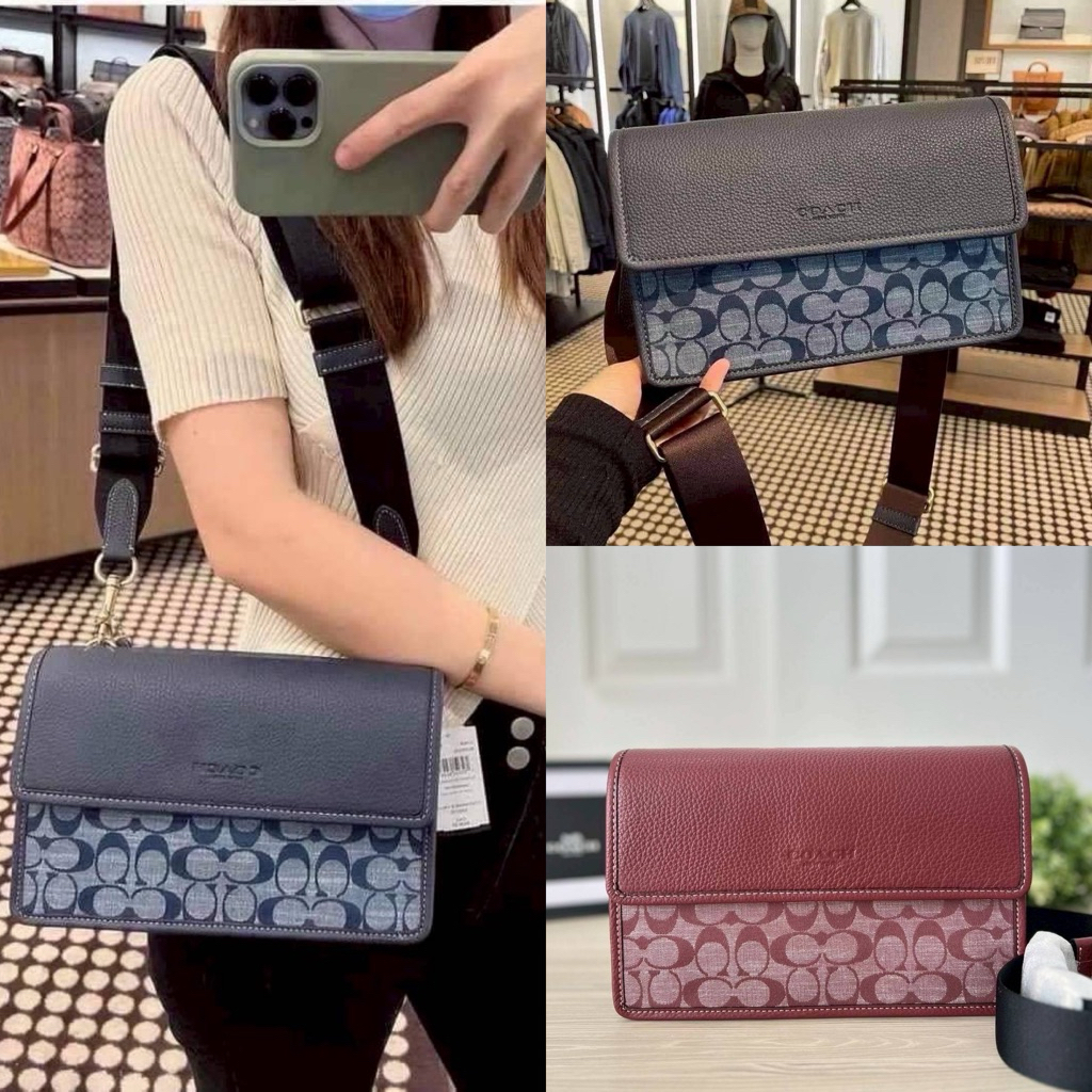 AD🎀(สด-ผ่อน) 9.5 นิ้ว CH828 Turner Flap Crossbody In Signature Chambray