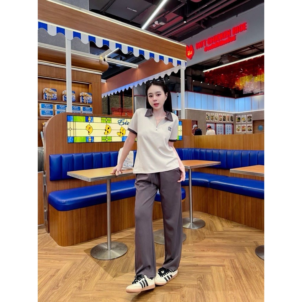 #Banana ชุดเซต2ชิ้น เสื้อคอปกซิปหน้า ผ้านาโน ใส่สบายๆเริศ หรู ดูแพง แล้วโทนสีผู้ดีสุดจร้า