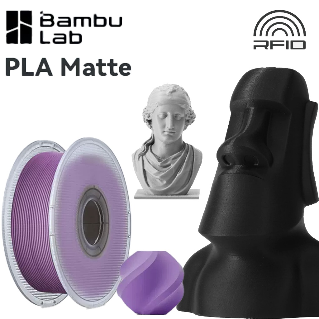 Bambu Lab  With Spool PLA Matte ด้าน มีความเหนียวสูง ลอกออกง่าย ความเร็วสูงและพิมพ์ง่าย  RFID