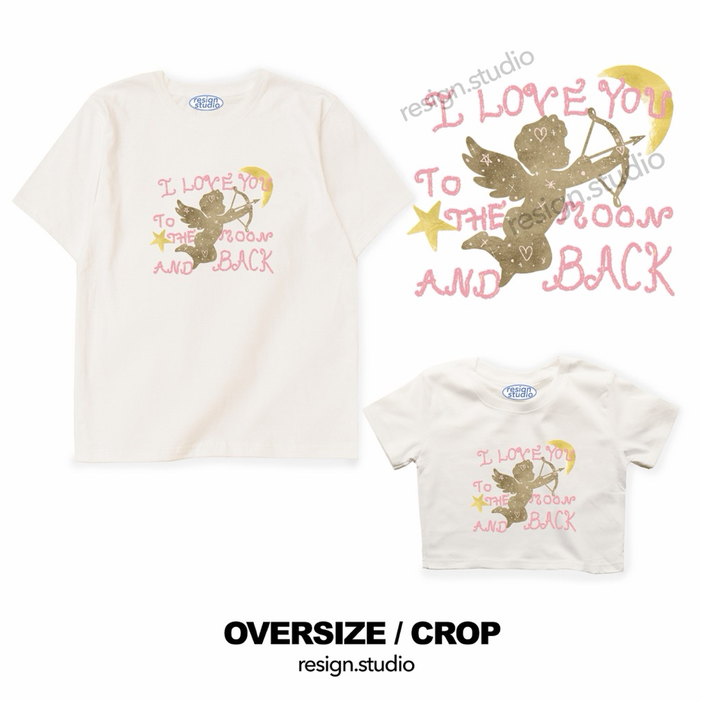 resign studio - เสื้อยืด crop/ oversize ลาย love you to the moon