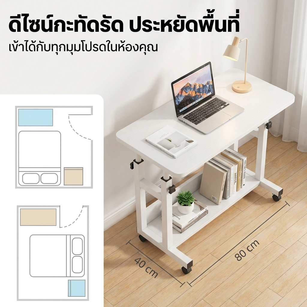 MMY โต๊ะข้างเตียง โต๊ะคอม เคลื่อนย้ายได้ 60-85CMปรับความสูงได้  ขาโต๊ะทรงตัว H แบบเสริมความแข็งแรง ราคา ถูกที่สุด ดีลบีเคเค แกลเลอรีภาพที่ 8