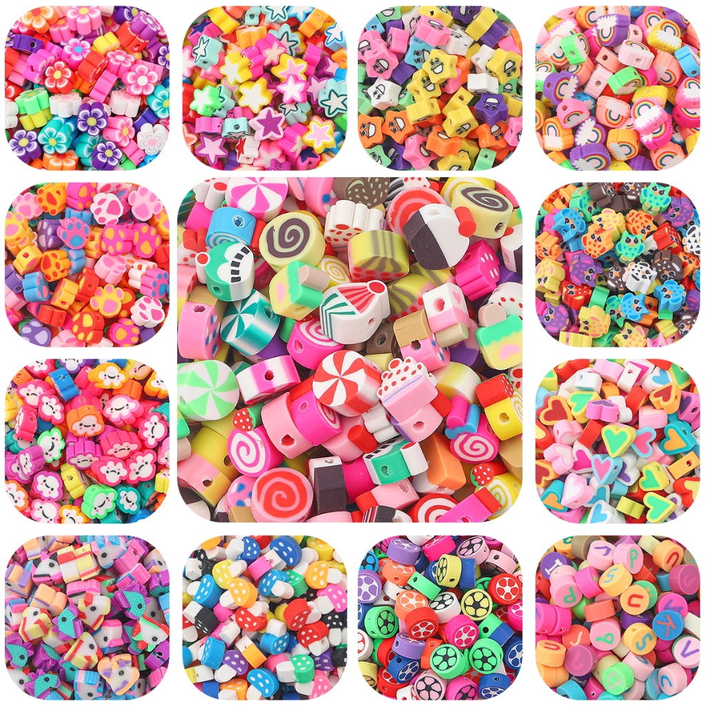 ลูกปัดดินพอลิเมอร์สไตล์โบฮีเมียนรูปหัวใจและดอกไม้ ผสมแบบสุ่ม 30ชิ้น สำหรับทำเครื่องประดับ DIY สร้อยข้อมือ อุปกรณ์