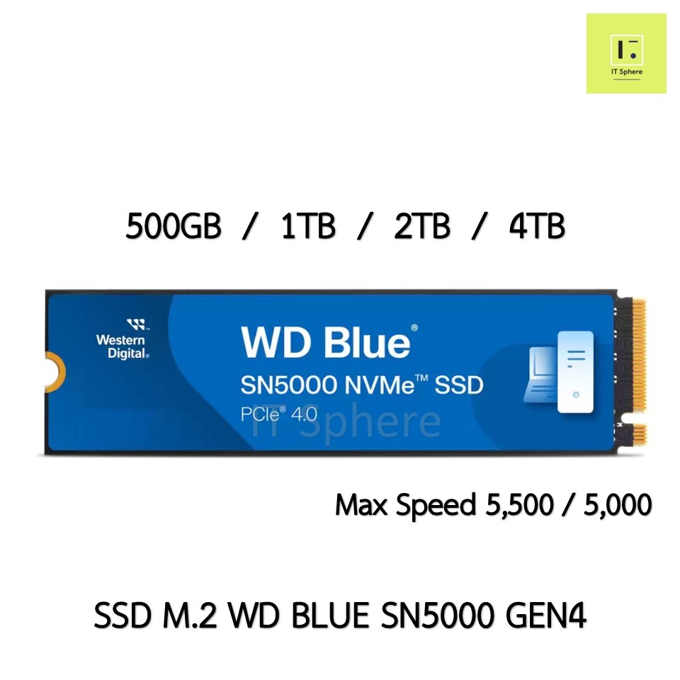 SSD M.2 WD BLUE SN5000 500GB 1TB 2TB 4TB NVMe GEN4  เอสเอสดี เอ็มดอททู M2 SN 5000 500 GB 1 2 4 TB