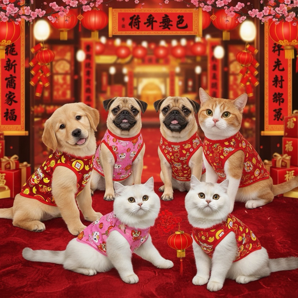 เสื้อตรุษจีน หมาแมวสีสันสดใส (*พร้อมส่งจากไทย!!*) ลายน่ารัก สินค้าสวยตรงปก