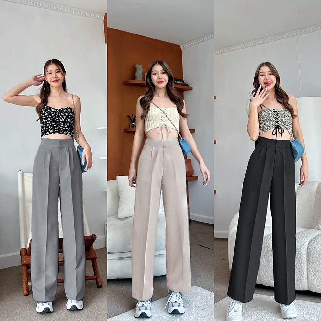 กางเกงสแล็คผู้หญิง มีกระเป๋า แฟชั่น เหมาะสำหรับใส่ไปทำงาน เข้าชุดง่าย เสริมบุคลิก ดูผอมเพรียว กางเกงทำงาน