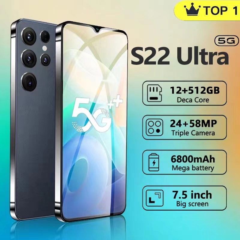 โทรศัพท์ S22 Ultra 5G แรม12GB รอม512GB รองรับ 2 ซิมการ์ด รองรับแอพธนาคาร 6800mAh ชาร์จเร็ว 7.5นิ้ว สมาร์ทโฟนจอใหญ่