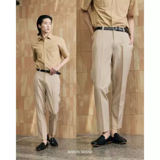 [New] BARON Premium Common Pants กางเกงขายาวสแลคขากระบอกเล็กเอวสูง มีหูเข็มขัด กระเป๋าหลัง