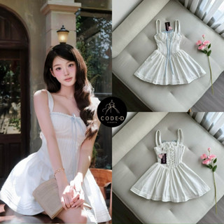 CODE-D(เช็คก่อนสั่ง) มินิเดรสสายเดี่ยวสีขาว ดีเทลแต่งลูกไม้ …