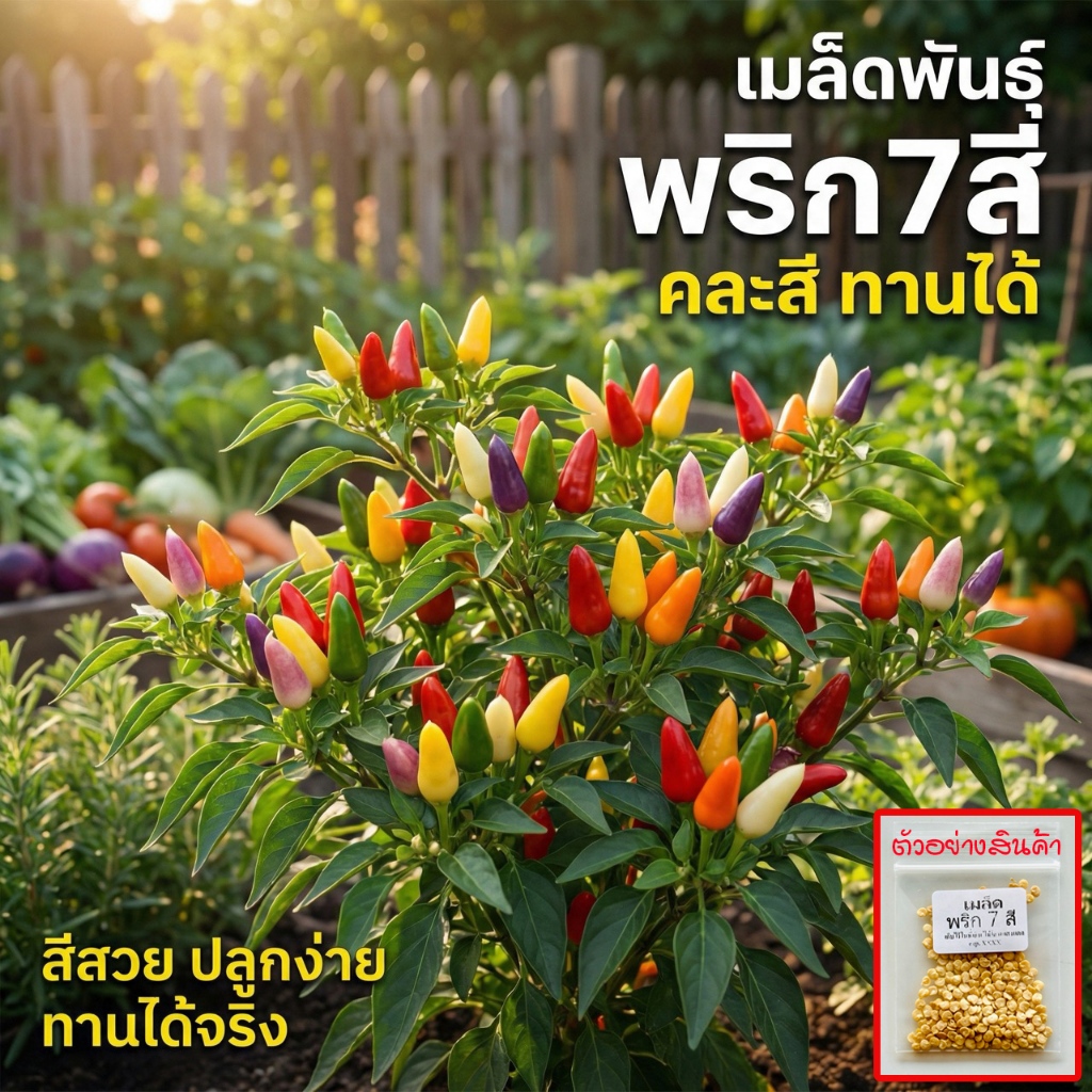 เมล็ดพันธุ์พริกเจ็ดสี พริกสายรุ้ง ประดับได้ ทานได้เผ็ดมาก 30-70 เมล็ด ทนร้อน ทนแล้ง ดูแลง่าย (ซื้อ 10 แถม 1 )