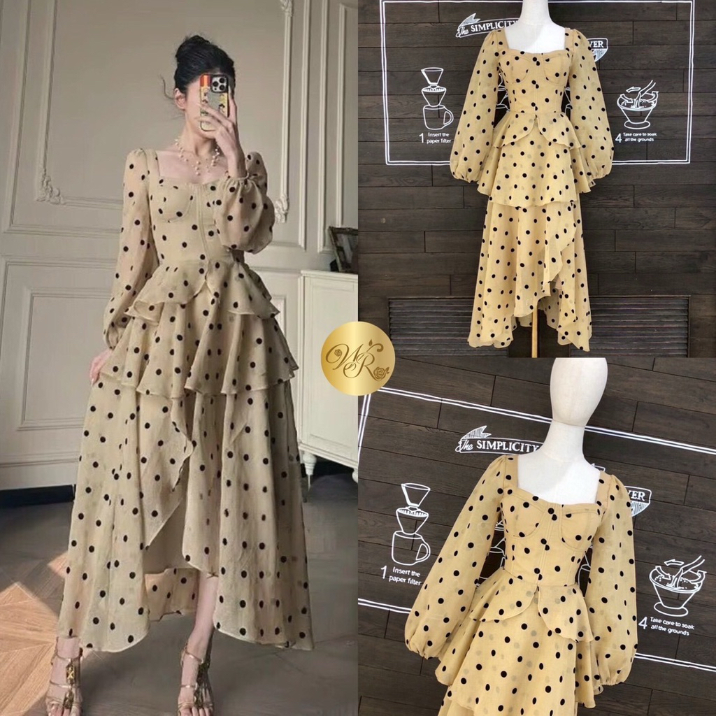 Widelia@Real Maxi dress แม็กซี่เดรสตัวยาวแขนยาว คอเหลี่ยม