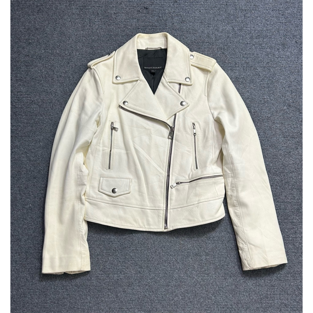 white lamb skin biker jacket