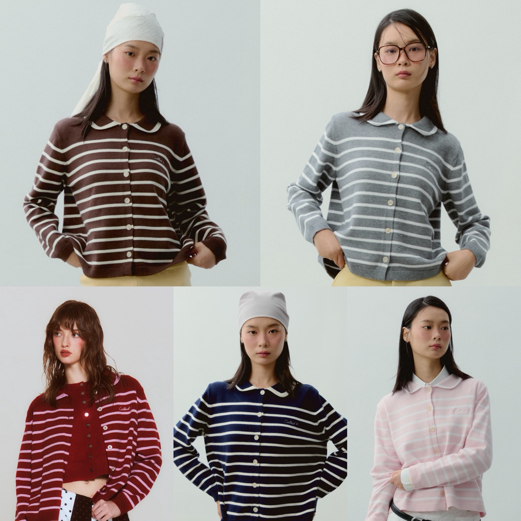 Sunbeam Cardigan คาร์ดิแกนไหมพรมทอลายทาง ปกโครเชท์