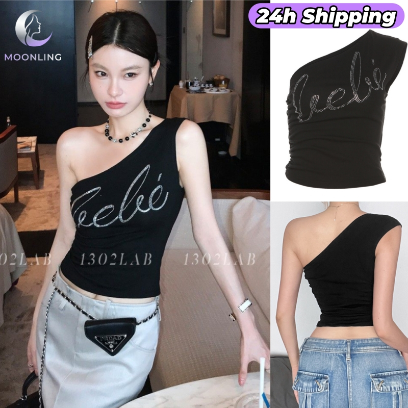 Moonlingพร้อมส่งจากไทย เสื้อกล้ามทรงรูป แต่งลายเพชร