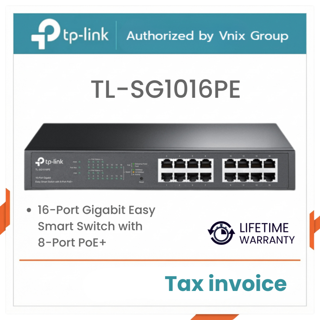TL-SG1016PE TPlink 16-Port Gigabit Easy Smart Switch with 8-Port PoE+ By Vnix Group