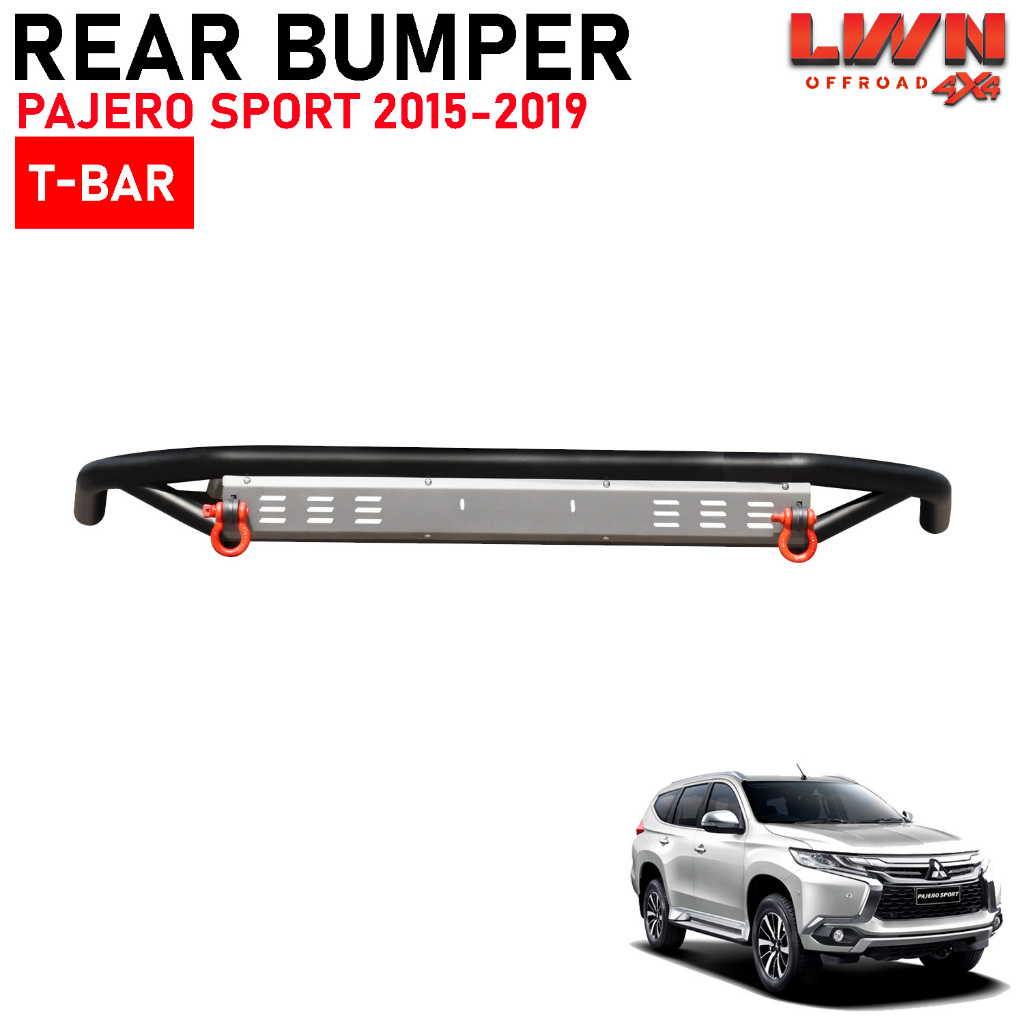 LWN4x4 กันชนท้ายออฟโรด Pajero 2015-2019 กันชนหลังลากได้ สีTwo-Tone พร้อมห่วงแดง