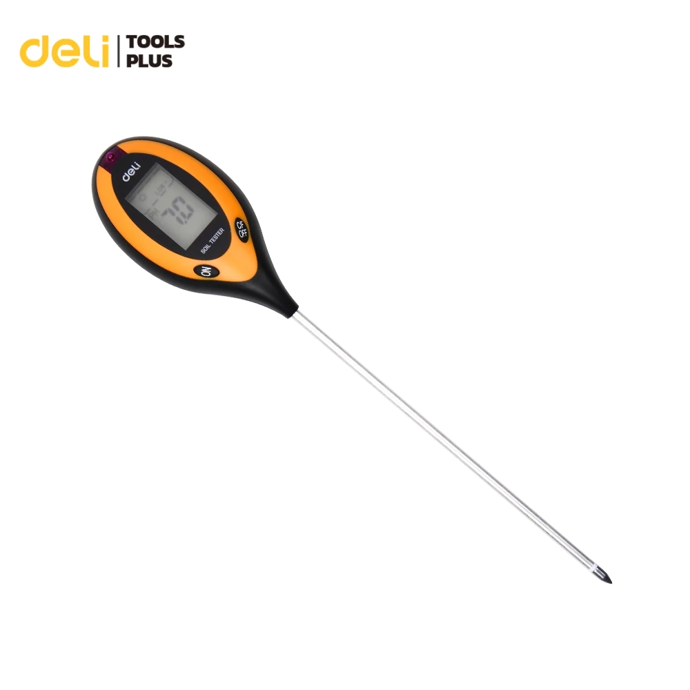 Deli เครื่องวัดค่าดินหน้าจอLED เครื่องวัดคุณภาพดิน อุณหภูมิ ความชื้น วัดค่าpH 3.5 – 9 Soil Tester