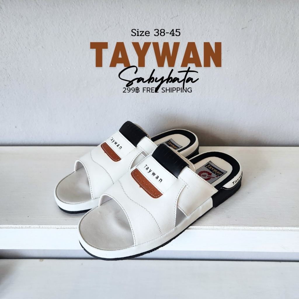 รุ่นปี 2026 ใหม่💯ตรงปก💯 รองเท้าแตะสวม ผู้ชาย Taywan พื้นหนา งานเย็บ หนังพียูเกรด A สีขาว ดำ รุ่น 800