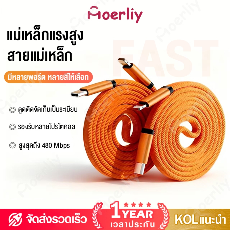 สายชาร์จถักแบบแม่เหล็ก เก็บสายอัตโนมัติ สายถัก Type-c to Type-c 60W รองรับชาร์จเร็ว PD รองรับ Phone 17 / Android