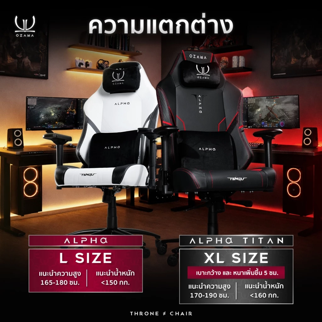 Ozama บัลลังก์ รุ่น Alpha เก้าอี้เกมมิ่ง Gaming Chair by Tengu รับน้ำหนัก 150กก Throne of Gamer thumbnail 4