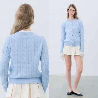 Bemingtop1100(S-M)-BMG Gentle Knit Cardigan - คาดิแกนไหมพรมลายเปียใหญ่ ดีไซน์กระดุมหน้า