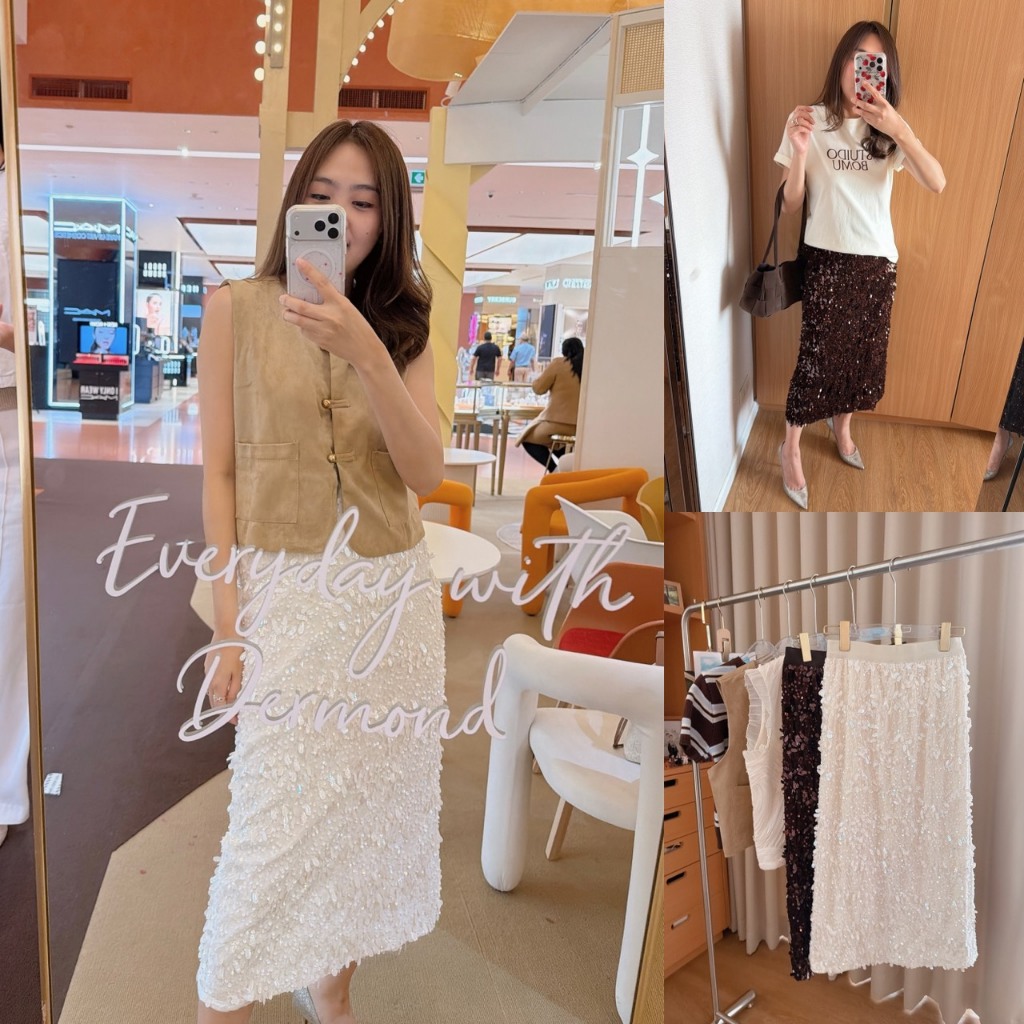 Luminous pearl skirt (ยาว) กระโปรงตัวดัง ใส่แล้วดูแพงแบบ effortless เดินแล้วพริ้วสะกดทุกสายตา