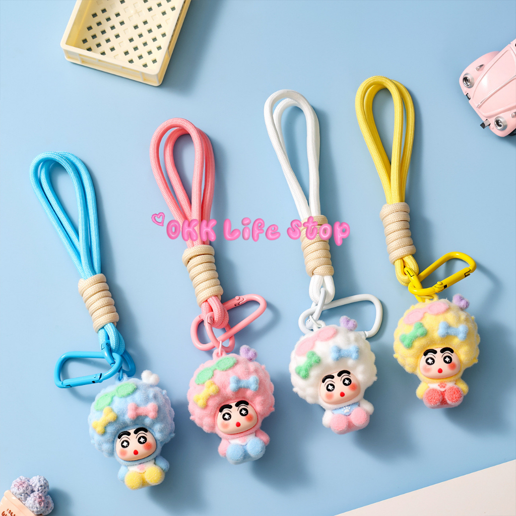 OKK Life Stop(A095)*พร้อมส่งจากไทย*พวงกุญแจตุ๊กตาชินจังทรงผมAfro พร้อมสายคล้อง เครื่องประดับแขวนกระเป๋า ของสะสมสุดคิ้วท์
