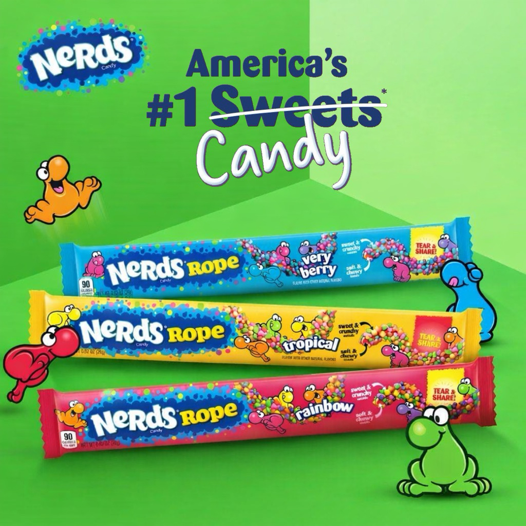 พร้อมส่ง 🌈 Nerds Ropes Candy 🇺🇸 เนิร์ดกัมมี่เคี้ยวหนึบ เคลือบผลไม้ หวานอมเปรี้ยวอร่อย ขนาดซอง 26 กรัม