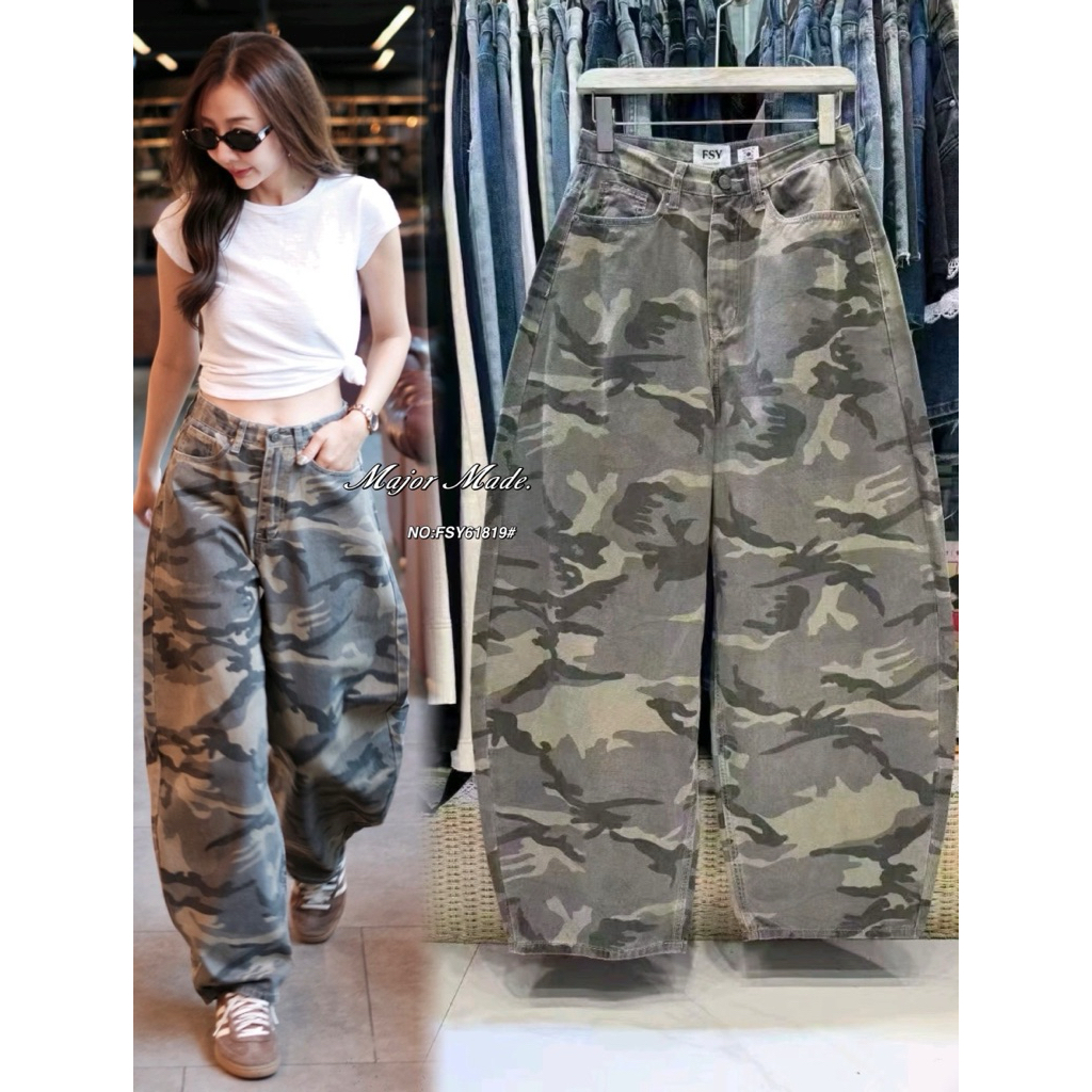 💖ส่งด่วน💖 Major Made - FSY กางเกงยีนส์ขากระบอกใหญ่ลายทหาร Barrel FSY6189# SHERICH