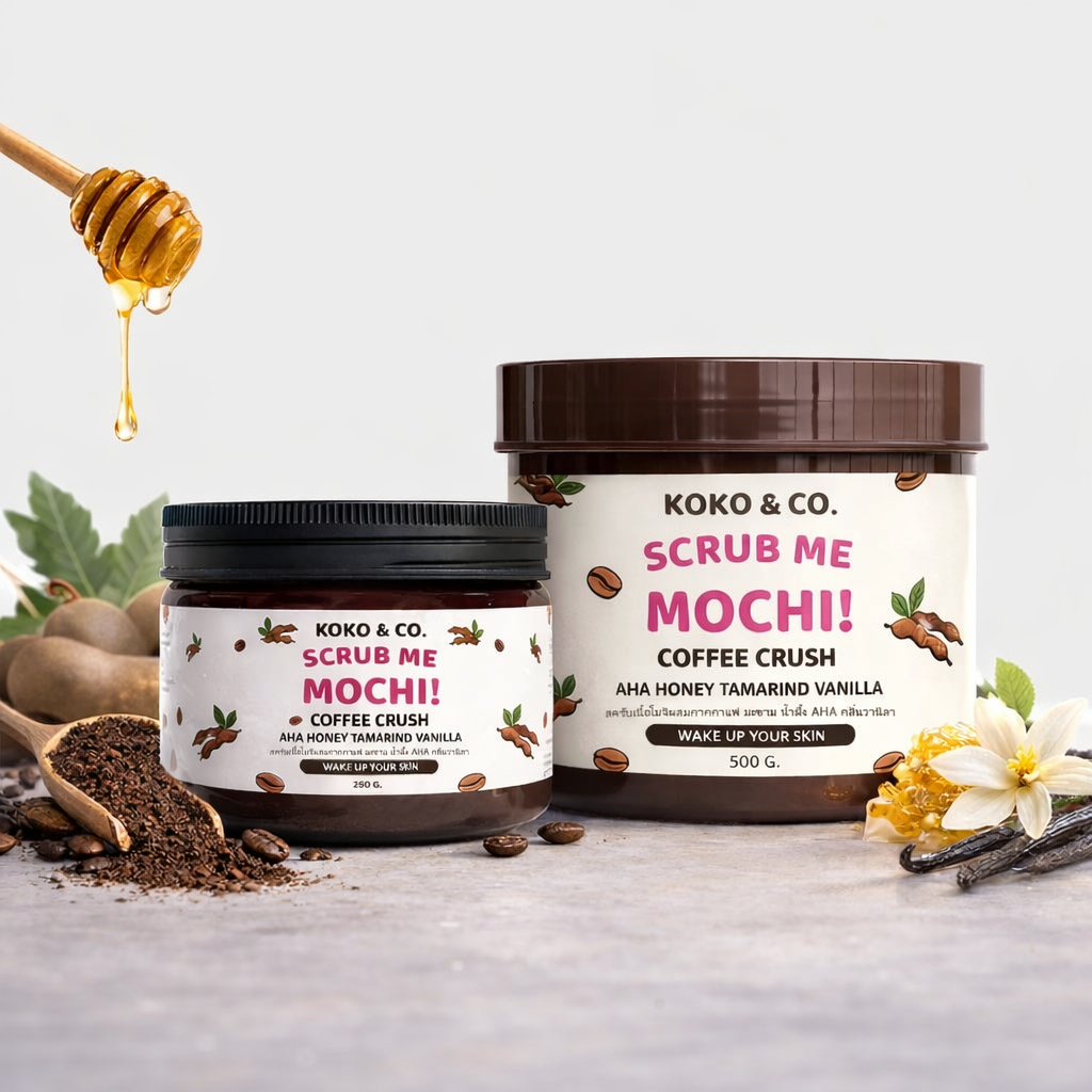 Koko & Co. สครับกากกาแฟเนื้อโมจิ  AHA เข้มข้น 5% มะขาม น้ำผึ้ง กลิ่นวานิลา 500 G. ราคา ถูกที่สุด ดีลบีเคเค แกลเลอรีภาพที่ 7